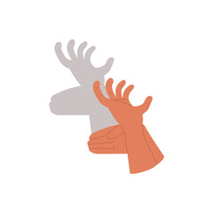 Hand shadow art, deer icon in vector cartoon style.