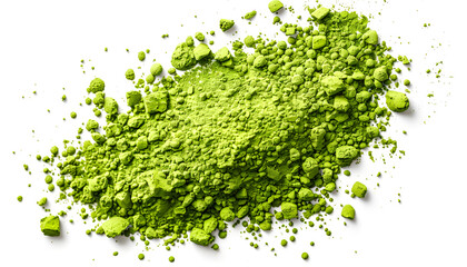 Obraz premium Pile of green matcha powder isolated on white, top view