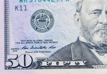 Close up shot of the US dollars note bill. Finance