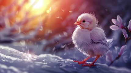 Obraz premium A bird perched on snow-covered ground beneath a distant bright light