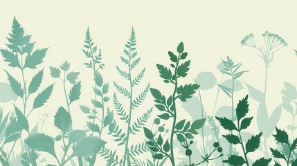 Fototapeta premium A contemporary design featuring green leaf and flower silhouettes on a light background, perfect for eco-design and green stores. Generative AI