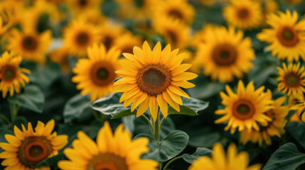 Obraz premium Sunflower Field in Full Bloom with Bright Yellow Flowers Creating a Sea of Color