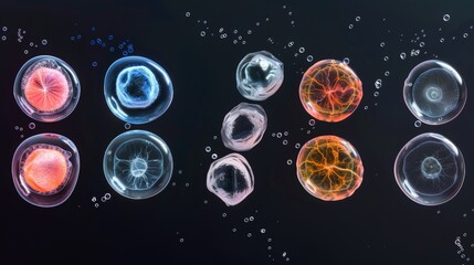 A series of images showing the stages of embryo development in test tubes, from fertilization to early cell division