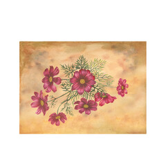 Craft vintage paper envelope with a bouquet of pink flowers. Watercolor illustration template for cards for Mother's Day, Valentine's Day, history, scrapbooking, aromatherapy, letters, magic