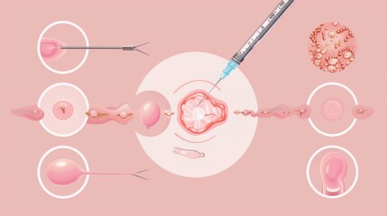 Fototapeta premium A series of images showing the steps of the IVF procedure, from egg retrieval to embryo transfer
