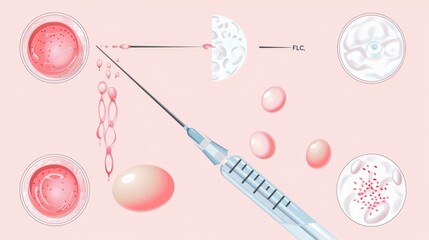 A series of images showing the steps of the IVF procedure, from egg retrieval to embryo transfer