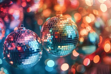 Fototapeta premium Festive Disco Balls Shining with Colorful Party Lights