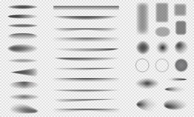Set of realistic shadows with soft edges. Vector shadow effect on transparent background. Transparent shadows. Poster, banner, flyer.