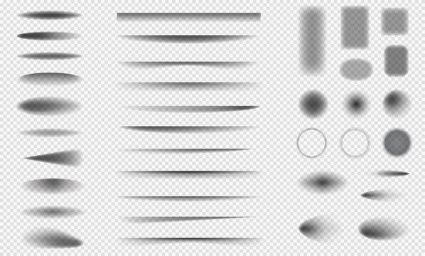 Set of realistic shadows with soft edges. Vector shadow effect on transparent background. Transparent shadows. Poster, banner, flyer.