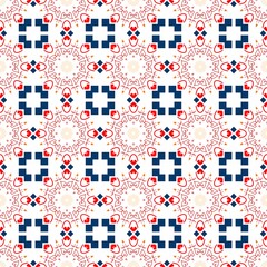 Abstract geometric pattern with red and blue shapes creating a repetitive design, good for printing