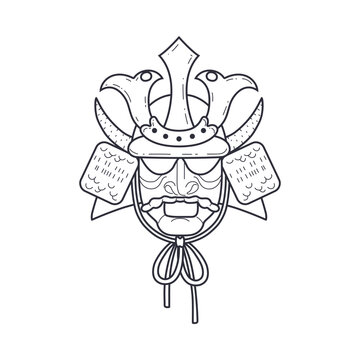 recommend clip art: Samurai warrior mask black silhouette icon, Japanese mask with horns, vector oriental armor head helmet, Kabuki theater