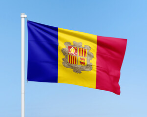 Andorra flag illustration on stick on sky background. Realistic flag illustration