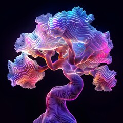 Obraz premium Abstract neon glowing tree, digital art, futuristic, fantasy, magic concept