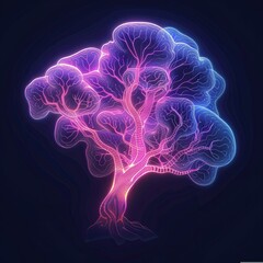 Glowing Neon Tree of Life. Abstract Illustration Representing Growth, Connection, and Energy