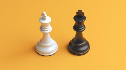 International Chess Day. minimalistic chess piece, white and a black king on orange background. educational materials, strategic planning visuals, and board game promotions
