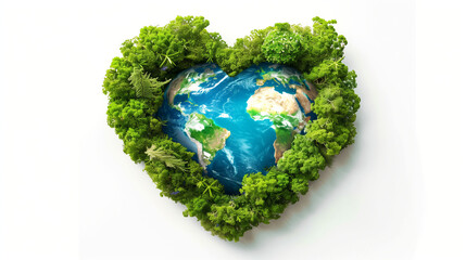 World Nature Conservation Day. heart-shaped formation of lush green trees encircles the Earth,  environmental conservation and love for the planet. environmental protection, sustainability, and global