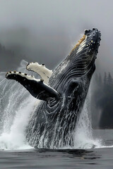 Fototapeta premium World Whale and Dolphin Day. majestic whale glides, deep blue ocean. serene beauty and immense scale of the marine giant in its natural habitat 