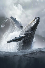 Fototapeta premium World Whale and Dolphin Day. majestic whale glides, deep blue ocean. serene beauty and immense scale of the marine giant in its natural habitat 