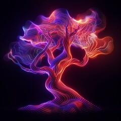 Obraz premium Glowing Neon Tree. Abstract Digital Art of Nature, Technology and Fantasy