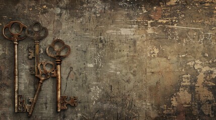 Old keys on textured vintage background