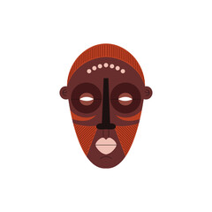 Tribal mask icon, African carved wooden mask with colorful ornament, vector cartoon voodoo face, ritual ethnic totem