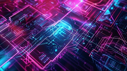 Fototapeta premium Abstract futuristic technology background with glowing neon lines, circuits, and data flow. Concepts. cyberspace, digital network, artificial intelligence.