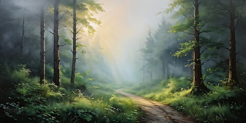 Naklejka premium Misty Forest Morning