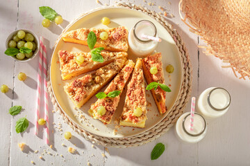 Tasty and sweet gooseberry butter cake as traditional dessert.