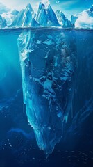 Floating iceberg in Arctic Ocean with underwater view, nature and climate change concept