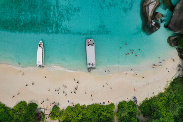 Tourists Crowding Similan Islands Beach During Peak Season in Phuket, Thailand