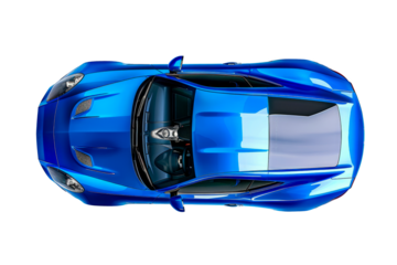 Top view of a sleek blue sports car showcasing its aerodynamic design and luxurious features, emphasizing high-performance and modern automotive engineering cut out png on transparent background