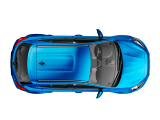 Aerial Top View of a Modern Blue Car cut out png on transparent background