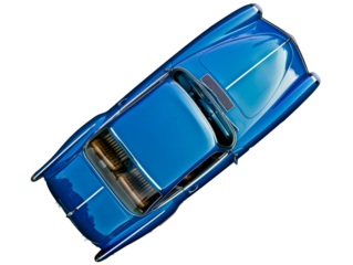 Top view of a vintage blue classic car with chrome details cut out png on transparent background