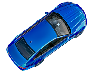 Aerial Top View of a Modern Blue Car cut out png on transparent background