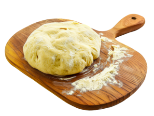 Freshly Kneaded Pizza Dough on Wooden Peel Ready for Baking cut out png on transparent background