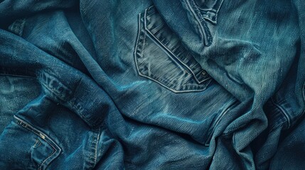 Naklejka premium Blue denim jeans on textured background with copy space Vintage trousers fashion mockup in flat lay view