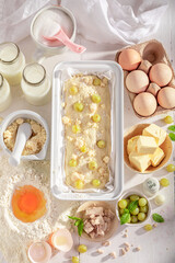 Tasty and homemade gooseberry yeast cake made of yeast dough.