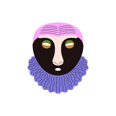 Tribal mask painted ornament bright colors vector icon, African or Indian carved wooden decorated mask aboriginal face