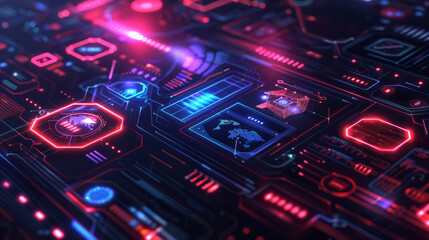 Fototapeta premium Futuristic Neon Digital Circuit Board Interface