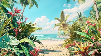 Tropical Beach with Palm Trees