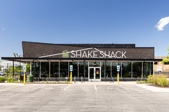 Vernon Hills, IL, USA - June 26, 2024: Shake Shack is an American casual fast food restaurant chain known for their burgers and milkshakes.