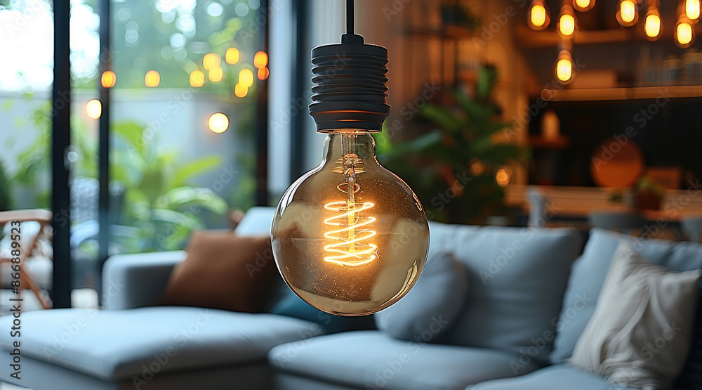 Poster A smart light bulb with a minimalist approach, featuring a clean and understated design that integrates seamlessly into any home decor. Generative AI.