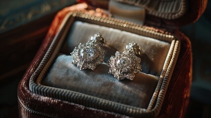 In a velvet-lined jewelry box, a sparkling earring gleams under soft light. Whose cherished possession is this, holding memories and elegance that enhance their beauty and tell a personal story? 