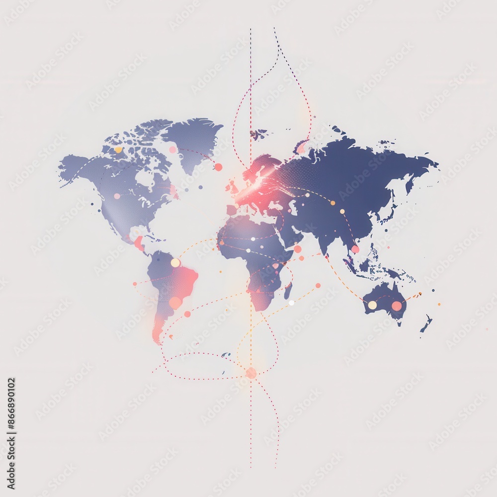 Aufkleber a simple and symbolic world map with highlighted routes, perfect for travel agencies and global book
