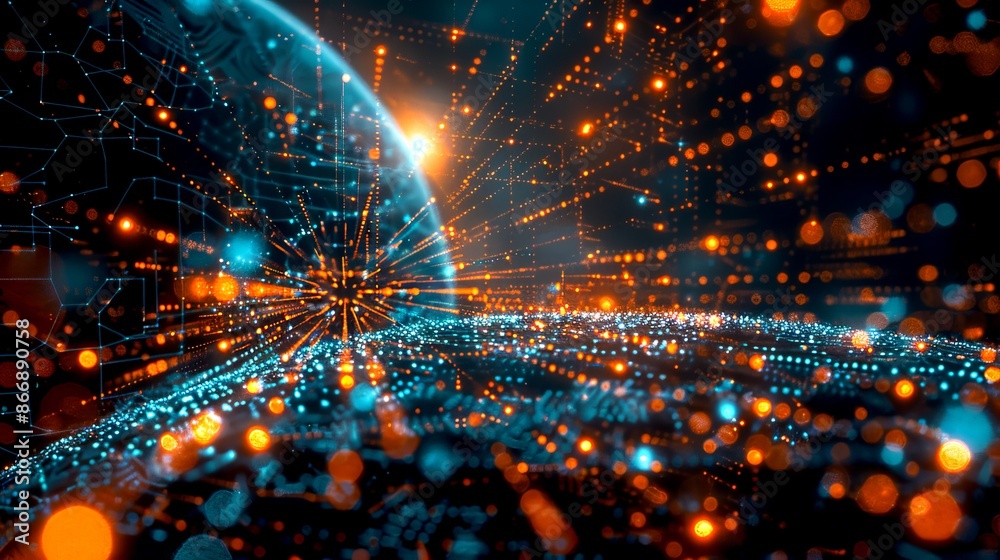 Aufkleber colorful digital representation of futuristic technology. abstract visual with glowing dots and line