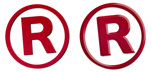 質感が違う斜めになった赤い立体的な登録商標マークのセット