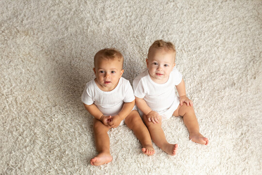 twin boys sitter. twin brothers at the age of one year old