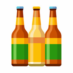 Three bottles of beer in a row on white background