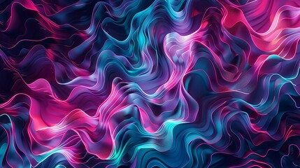 Obraz premium Abstract Flowing Waves Background. Vibrant Neon Colors of Pink, Blue, and Purple. Ideal for Digital Art, Website Background, or Wallpaper.