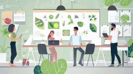 team of colleagues participating in an eco-friendly workshop on sustainable product design